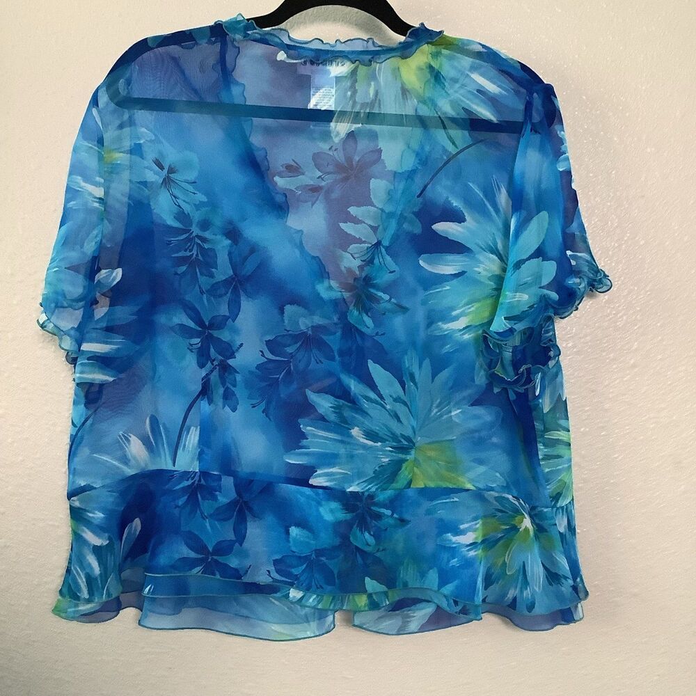 Vintage Blue Tropical Floral Mermaidcore Cruise Summer Vacation Beach Shirt 18W - Picture 4 of 4